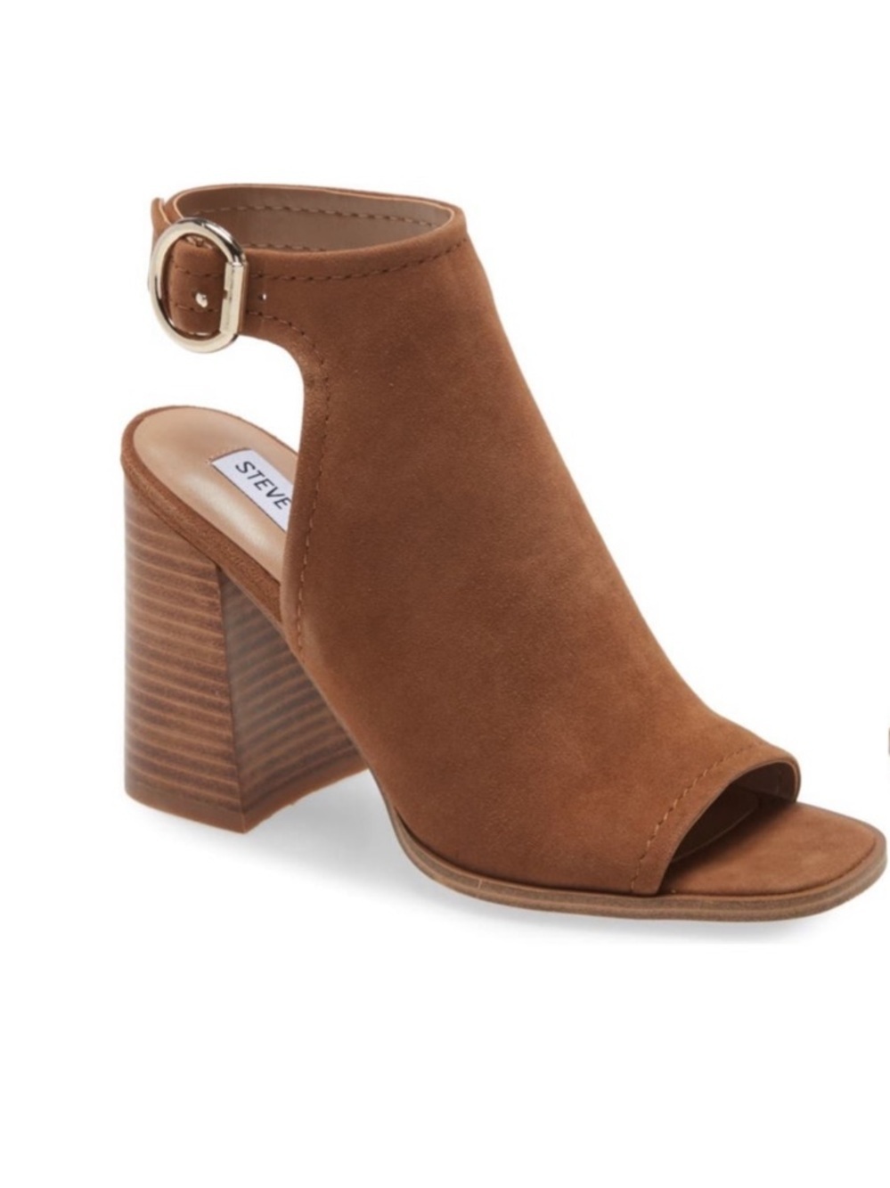NWT Steve Madden Tan Suede Peep Toe Block Heel Sandals / Boots 9